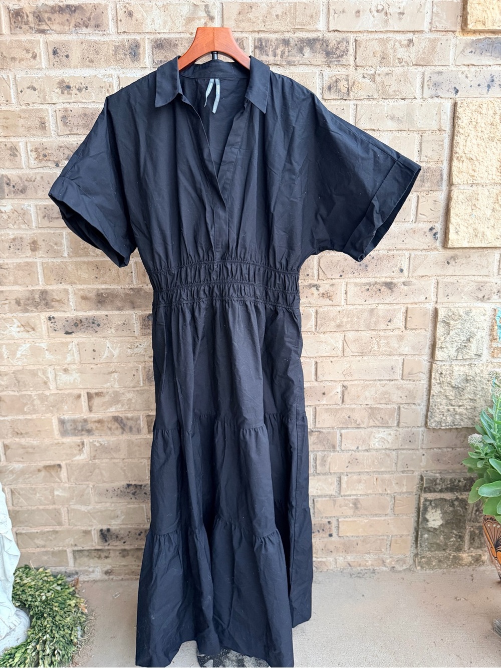 Anthropologie Somerset Black Tiered Collared Maxi Dress Size XL
